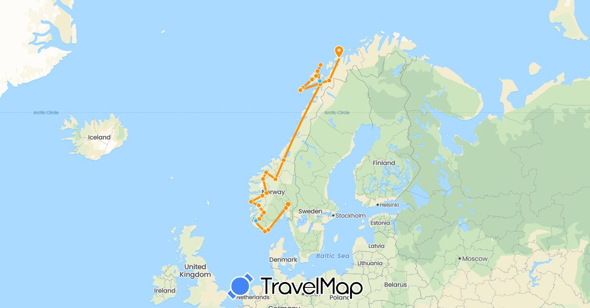 TravelMap itinerary: driving, boat, hitchhiking in Norway (Europe)