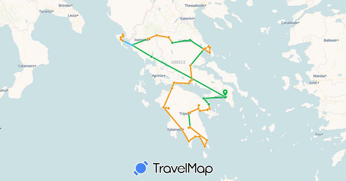 TravelMap itinerary: driving, bus, boat, hitchhiking in Greece (Europe)