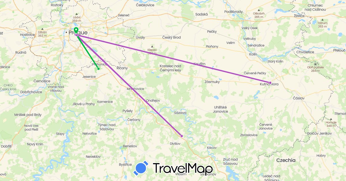 TravelMap itinerary: driving, bus, train in Czech Republic (Europe)